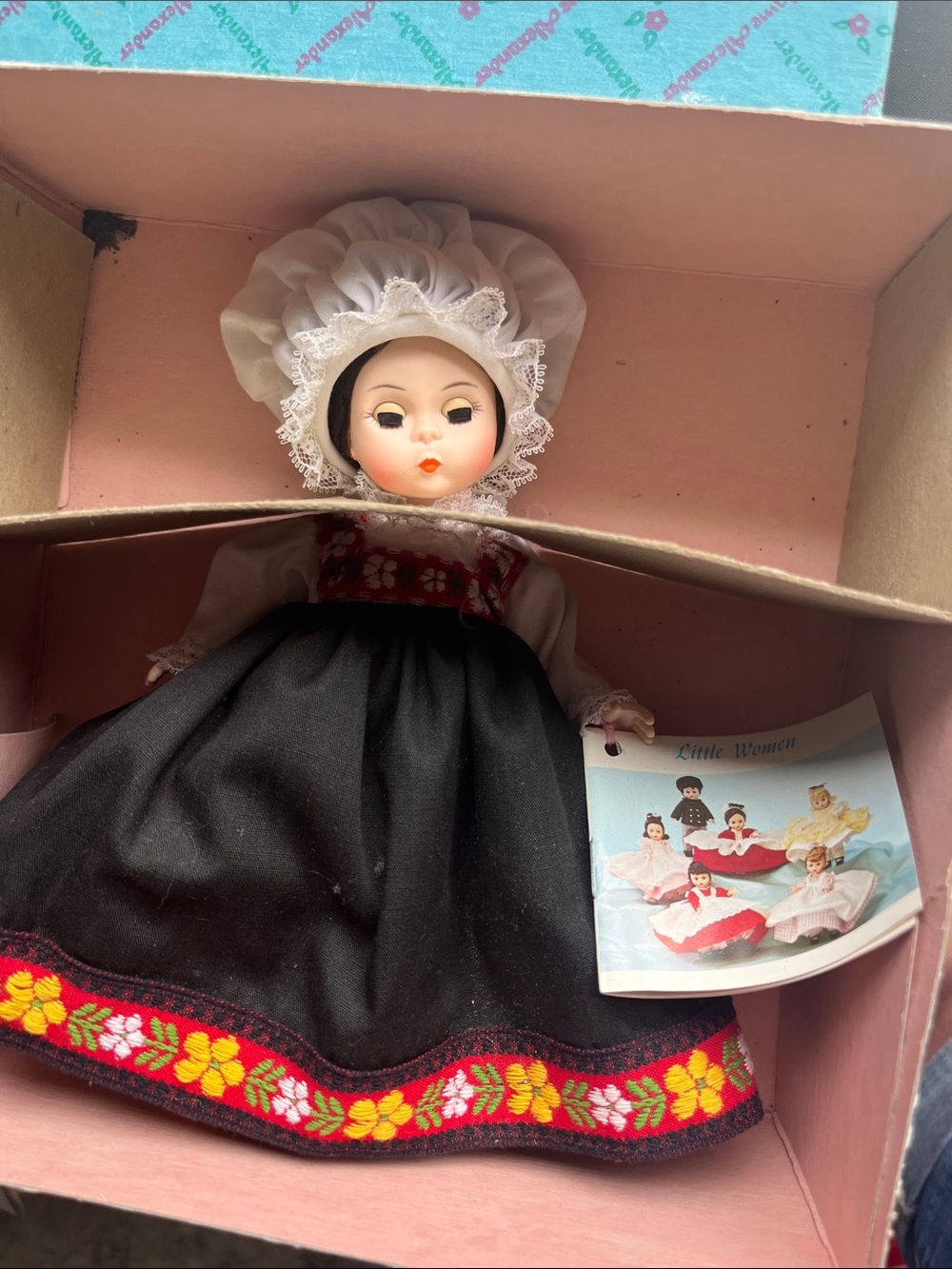 Madame Alexander Doll with White Bonnet, Floral Trim,Little Woman vintage Y2K